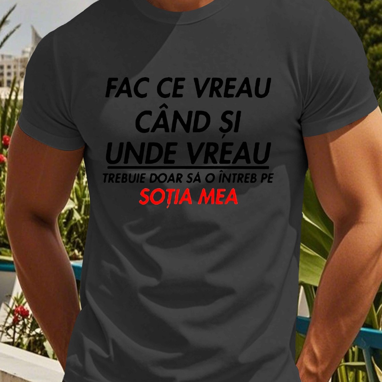 Men's Romanian Quote Short Sleeve T-Shirt - "Face Ce Vreau Cand Si Under Breath" Print, Lightweight Polyester, Casual Summer Top, Round Neck, Machine Washable, Machine Washable Tee | Bold Text Tee | Lightweight Material