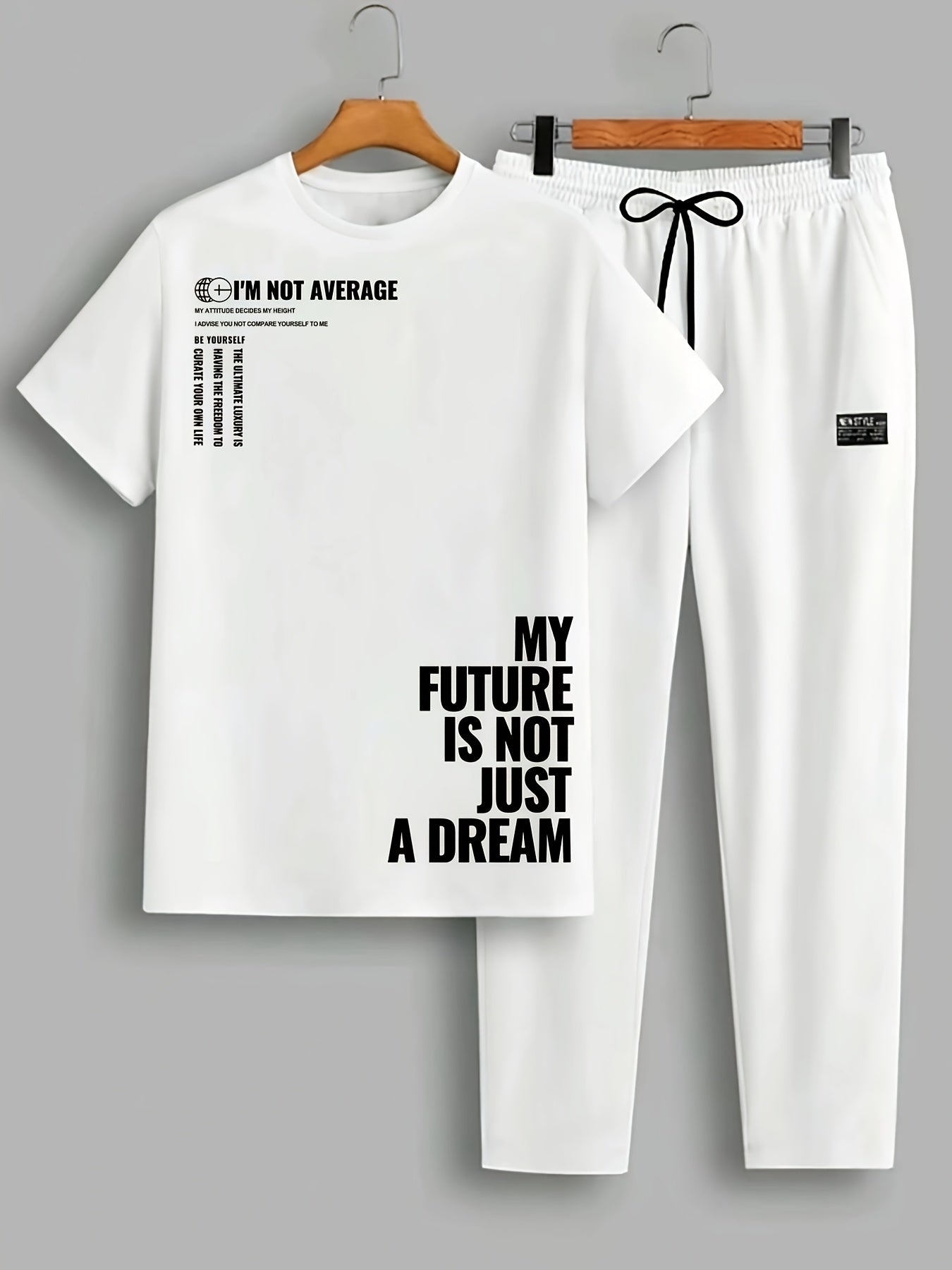 Men's 2pcs Summer MY FUTURE IS NOT JUST A DREAM Casual T-Shirt and Pants Set - Suitable for Casual Sports Outing - Starry OB