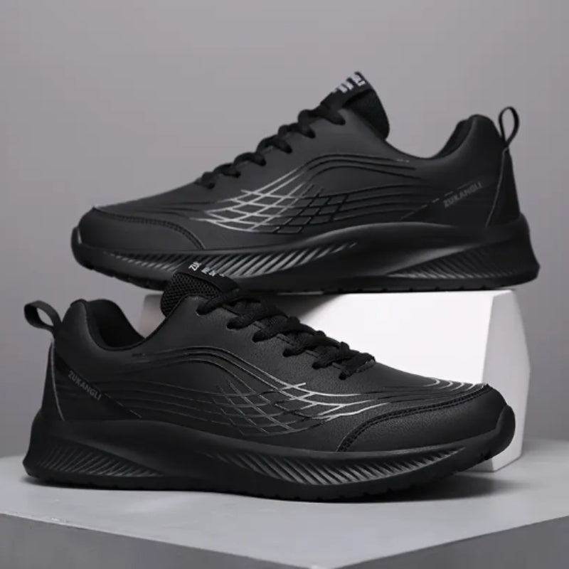 Men's Breathable Lightweight Running Shoes with Air Cushion Technology - Black Low-Top Sneakers for Walking, Jogging, Training & Casual Wear, PU Upper & MD Sole, All-Season Comfort, Sleek Sporty Design, Cushioned Support
