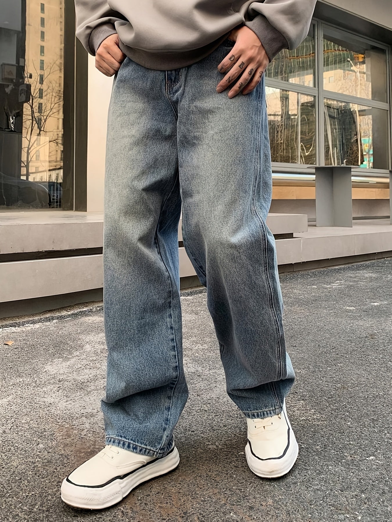 Men'S Casual Loose Fit Denim Jeans, 88.5% Cotton 8.5% Polyester 3% Rayon, All-Season Solid Color Washed Fabric, Regular Length, Non-Stretch Woven Denim Pants