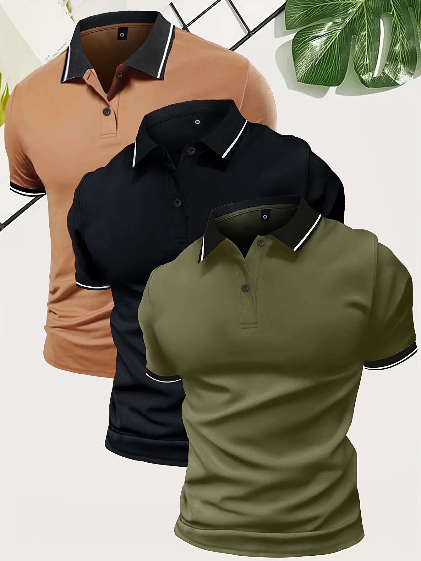 3Pcs Breathable Regular Fit Golf Shirt, Men's Casual V-Neck T-Shirt Short Sleeve For Summer, Men's Clothing
