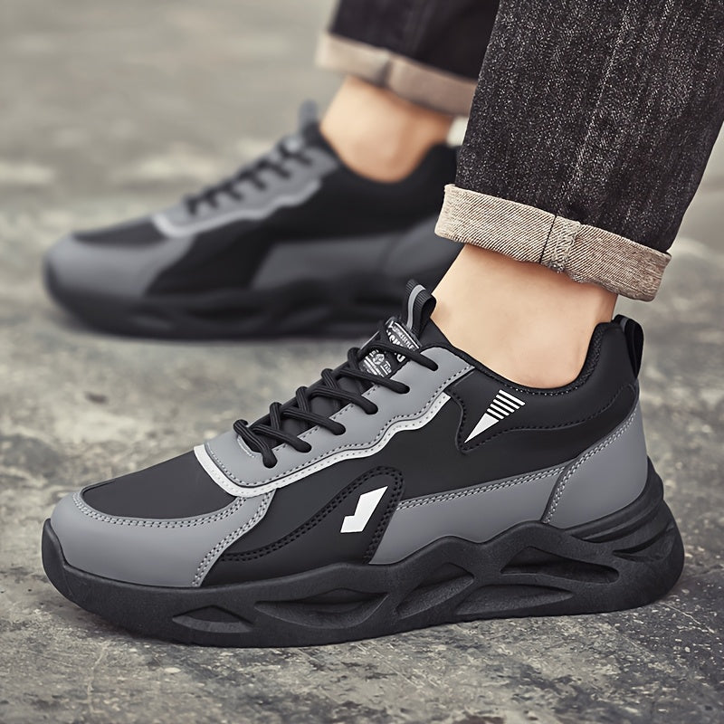 Men's Retro Sporty Casual Sneakers - Low-Top Breathable PU Upper, Cushioned EVA Insole & Durable PVC Outsole - All-Season Comfort for Daily Wear, Running & Casual Outings - Black