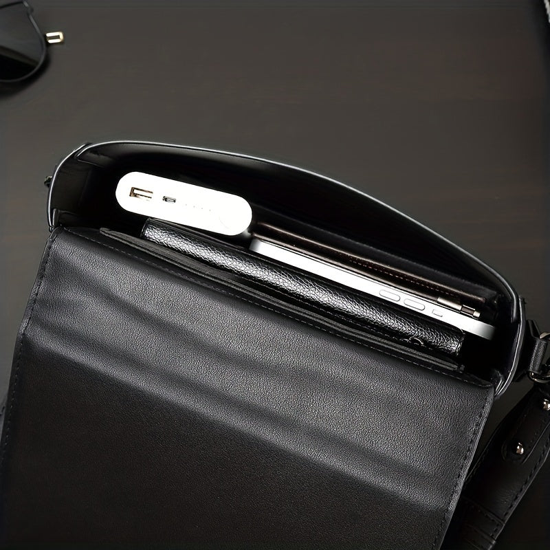 caivektine Men's Stylish Black Crossbody Bag - Adjustable Strap, Quilted Grid Design, Casual Business Shoulder Bag for Everyday Outings, Casual Business Bag | Sleek Modern Bag | Adjustable Strap Bag, Small Crossbody Bag