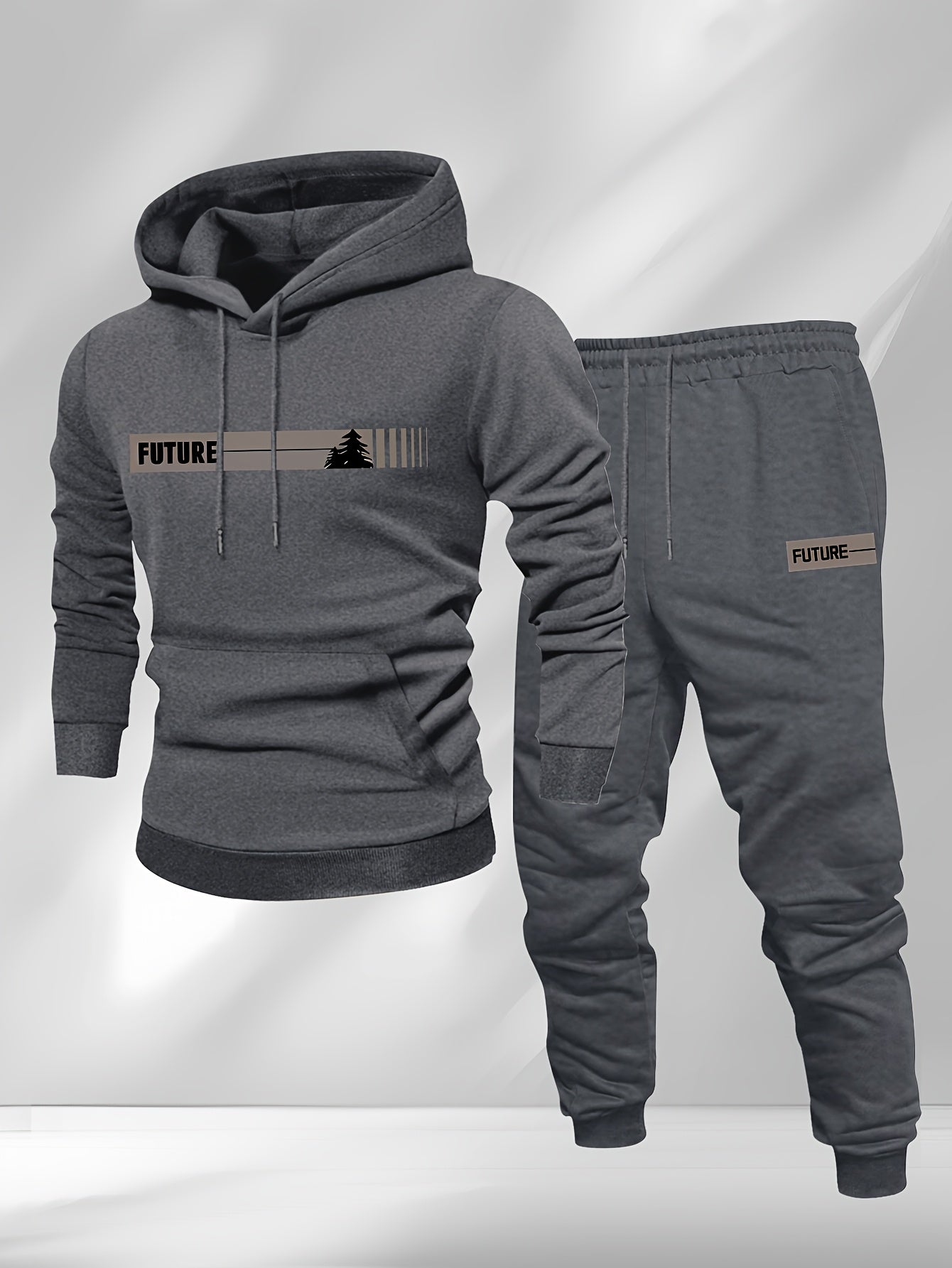 New Autumn and Winter Men's Fleece-Lined Hooded Sweatshirt Set with Print, Long-Sleeve Hoodie and Drawstring Pants for Couples