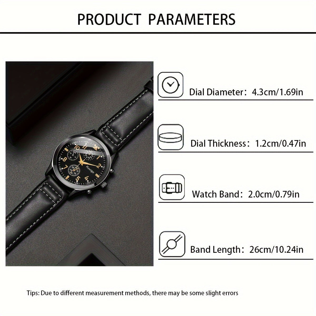 2pcs Men's Fashion Quartz Watch & Golden Dumbbell Beaded Bracelet Set - Casual Business Style, Faux Leather Strap, Alloy Case - Perfect Gift Box Included
