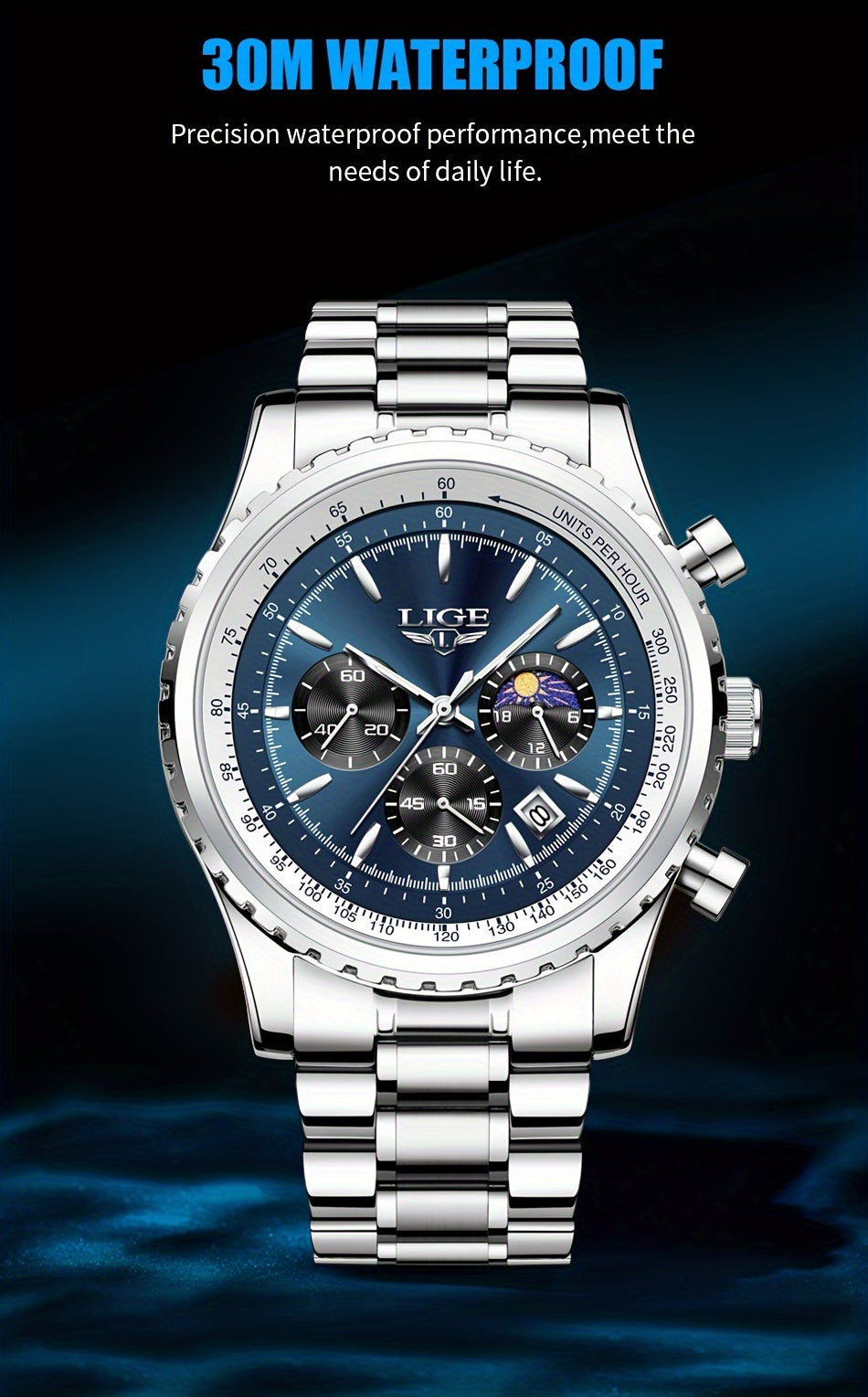 LIGE Top Brand Luxury New Quartz Watch for Women, Luminous Fashion Timepiece for Ladies, Date Chronograph Sports Wristwatch, Men'S Watch