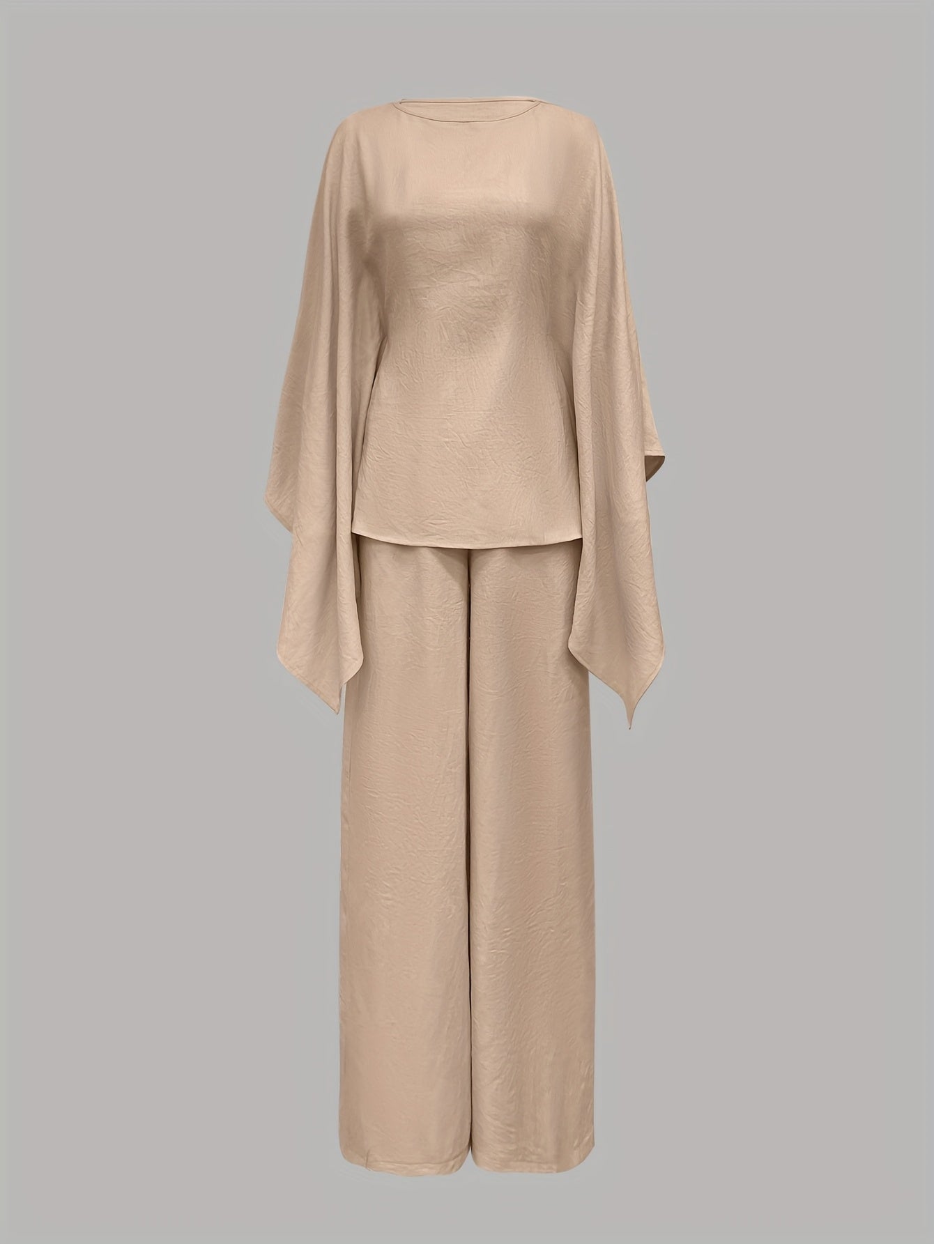 Women'S Holiday Casual Elegant Waist-Cinched Batwing Sleeve Loose Set - Solid Color, All-Season, Allseason Attire|Casual Elegance|Waist Cinching