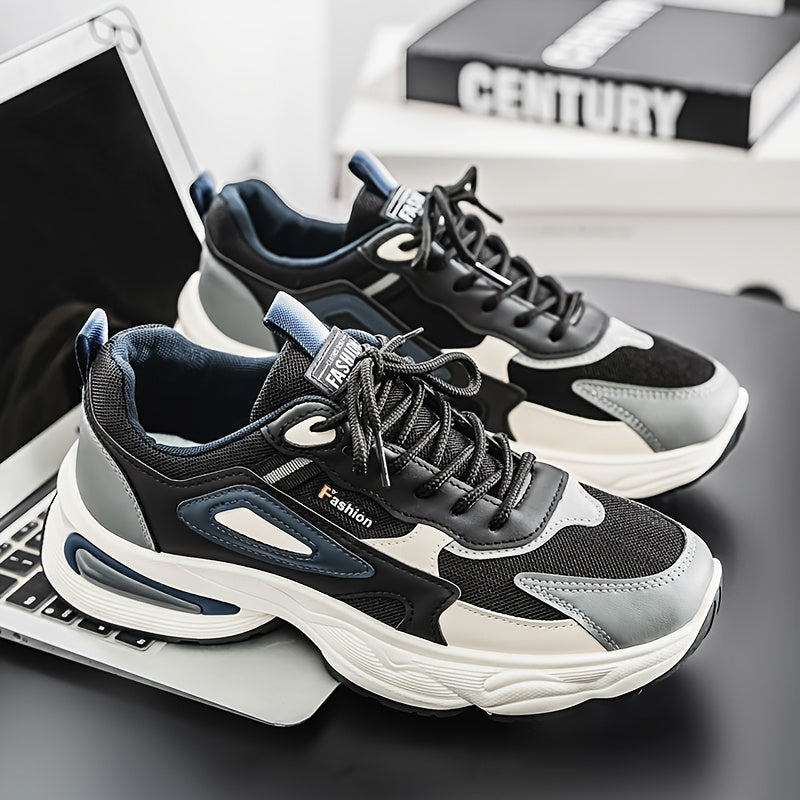 Men's Fashion Sneakers - White/Black/Brown PU Upper, Breathable Fabric Lining & Cushioned EVA Insole, Durable PVC Sole, Lace-Up Mid-Top Design for All-Season Casual & Daily Wear, High Top Sneakers, Versatile Footwear, Modern