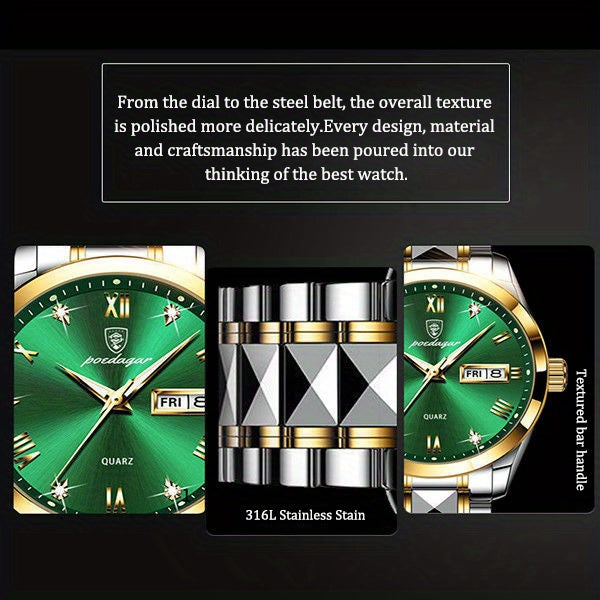 Luminous Calendar Men's Quartz Watch Business Sports Teenagers Trend Stainless Steel Student Wristwatches, Ideal choice for Gifts Christmas Gift Valentine's Day