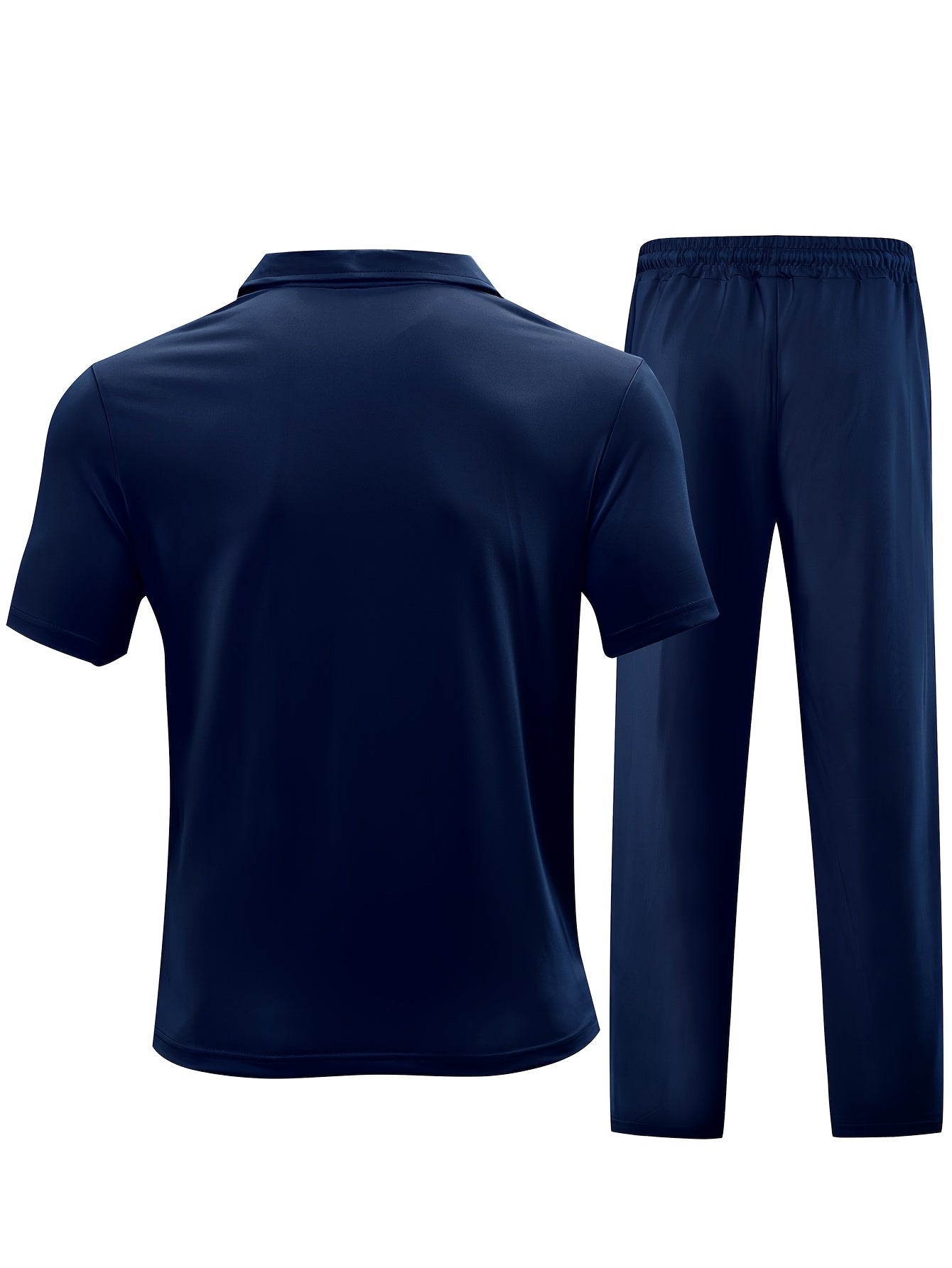 New Spring Fashion Casual Polo Shirt Zipper Men'S Casual Sports Long Pants Short Sleeve Two-Piece Set