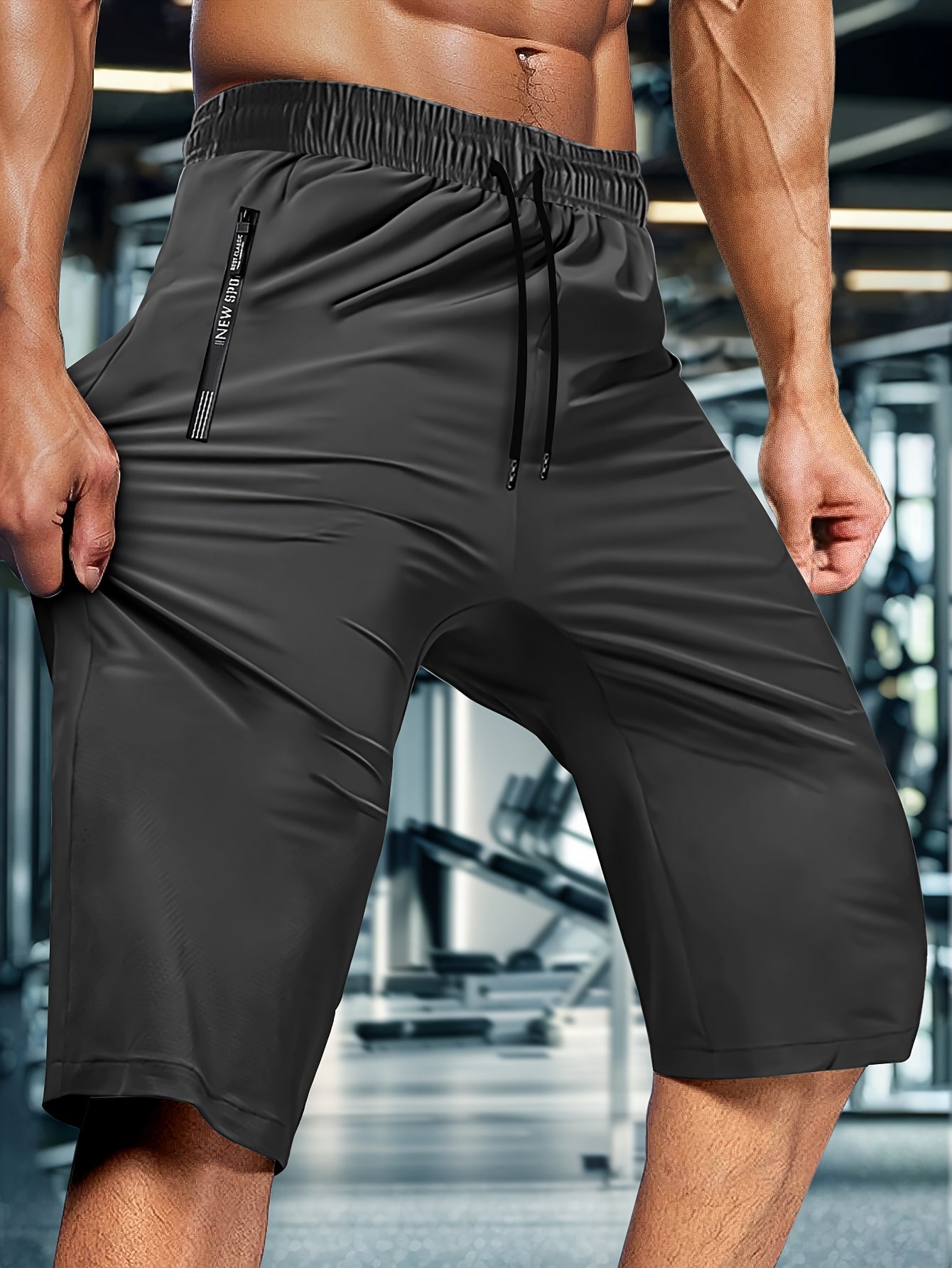 Men'S Summer Capri Pants Made from Highly Elastic Fabric, Featuring a Stylish Drawstring Elastic Waistband And Zip Pockets, Suitable for Casual Sports, Outdoor Activities, And Everyday Wear.