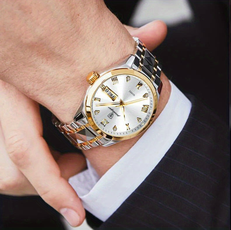 Luminous Calendar Men's Quartz Watch Business Sports Teenagers Trend Stainless Steel Student Wristwatches, Ideal choice for Gifts Christmas Gift Valentine's Day