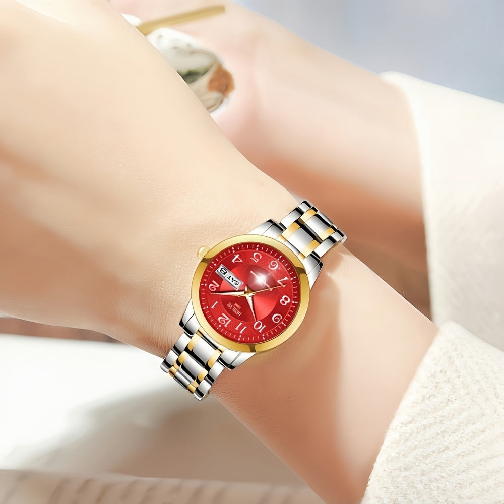 DEBLVE Women'S Watch - Glowing Face, Steel Strap, Week Calendar Display, Perfect Present for Birthdays, Celebrations, And Anniversaries