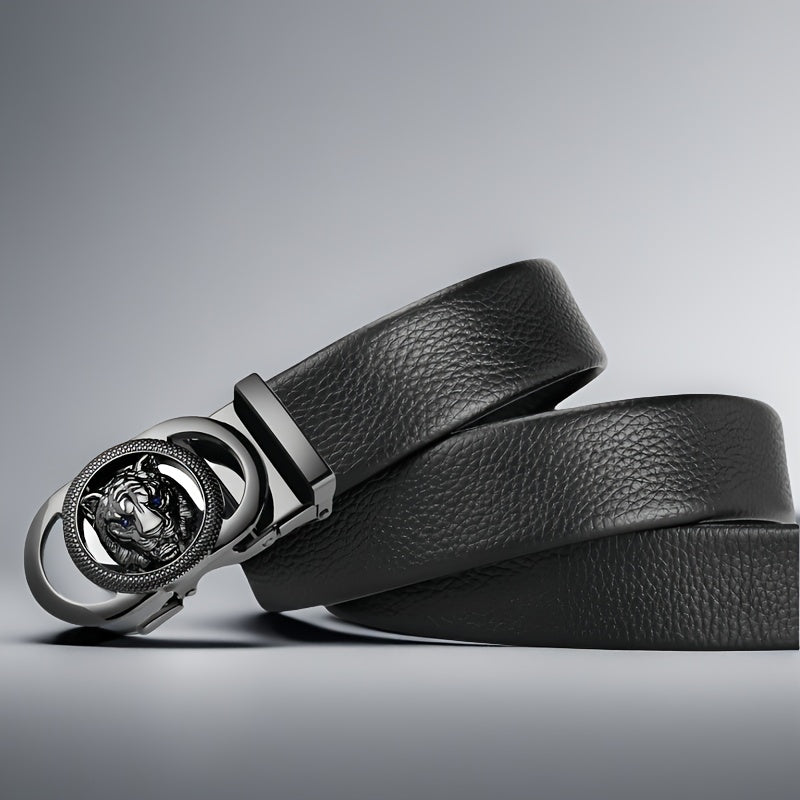 1pc Men'S Automatic Buckle Faux Leather Belt - Elegant Black Business Style with Golden-Tone Buckle, Perfect for Weddings, Business, and Casual Wear - Ideal Gift for Husband or Dad, Formal Belt | Sophisticated Belt | Durable
