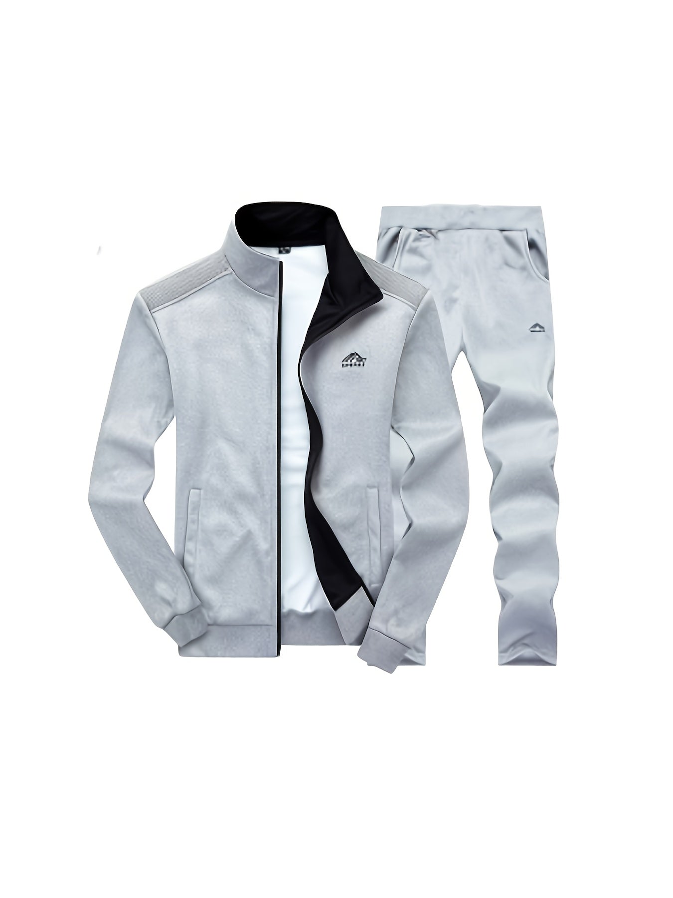 2025 Men'S Athletic Set - White & Black, Long Sleeve, Collared, Non-Stretch Fabric, with Pockets, for Spring/Fall, Casual Sportswear, Casual Sportswear|Modern Athletic|Pocketed Jacket