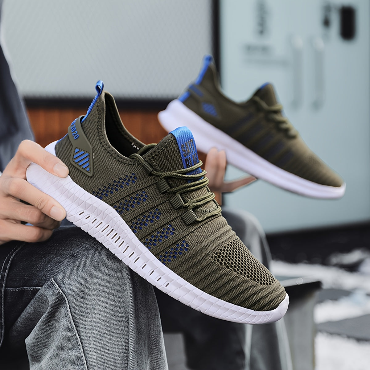 Men'S Breathable Lightweight Tennis Shoes - Sporty Casual Style, Solid Color & Stripe Pattern, All-Season for Hiking, Daily Wear & Ball Games, Lace-Up Design, Low-Top Fabric Upper & Lining, EVA Sole, Fabric Insole
