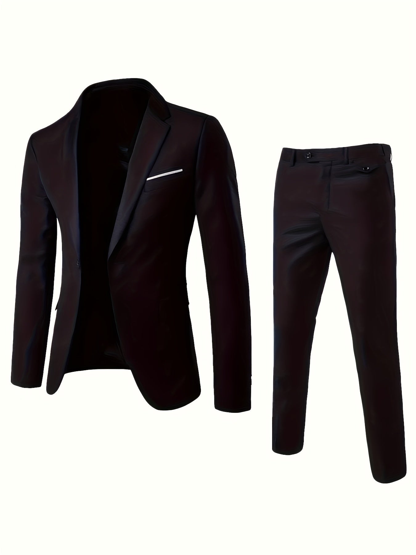 2pcs Men's Elegant Business Casual Suit Set - Includes Classic Lapel Blazer & Dress Pants, Polyester/Rayon Blend, with Pockets - Perfect for Weddings & Formal Occasions