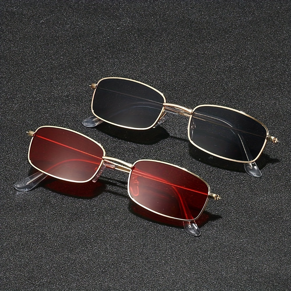 2 Pairs of Trendy Metal Frame Glasses with Vibrant Red & Black Tinted Lenses - Stylish Full-Rim Design for Fashion-Forward Individuals, Everyday Eyewear | Fashion Eyewear | Sleek Craftsmanship