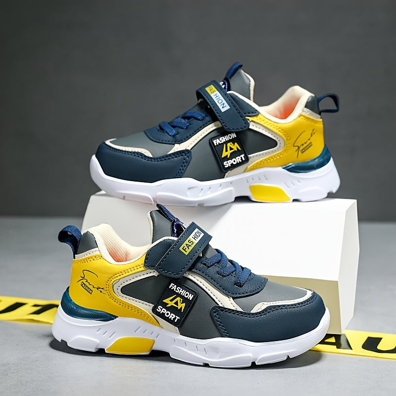 Boys' Lightweight Running Shoes with Closure - Stylish Low-Top Sneakers, Navy Blue & Teal Accents, EVA Cushioned Sole for All-Season Outdoor Activities, Youngsters Running Shoes, Allseason Footwear, Modern Sneakers, Fabric Li