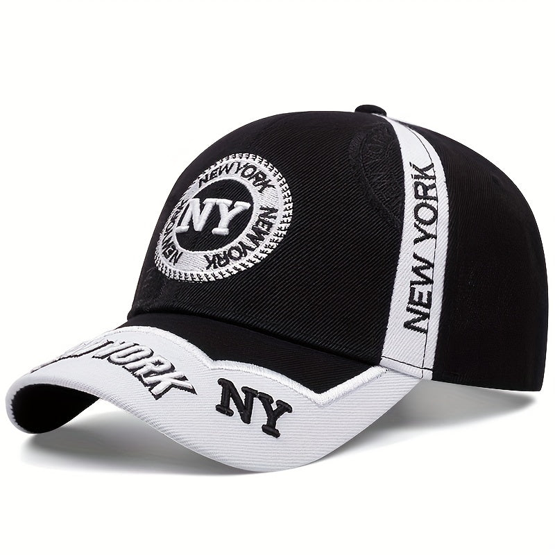 NY Logo Baseball Cap - Black & White Snapback Hat with "NEW YORK NY" Embroidery, Lightweight Polyester, Ideal for Outdoor Sports & Casual Wear, Casual Wear Cap|Logo Embroidered Cap|Machine Washable
