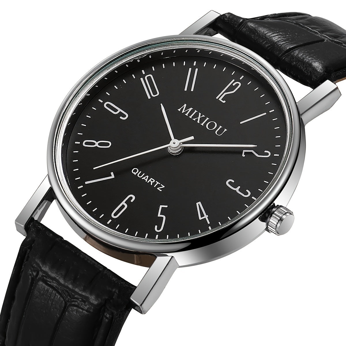 1pc Minimalist Quartz Wrist Watch for Women and Men, Round Plastic Case, PU Leather Band, Non-Rechargeable Button Battery - Elegant Timepiece