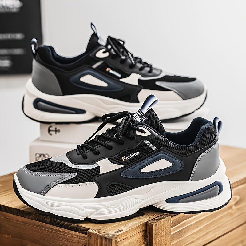 Men's Fashion Sneakers - White/Black/Brown PU Upper, Breathable Fabric Lining & Cushioned EVA Insole, Durable PVC Sole, Lace-Up Mid-Top Design for All-Season Casual & Daily Wear, High Top Sneakers, Versatile Footwear, Modern