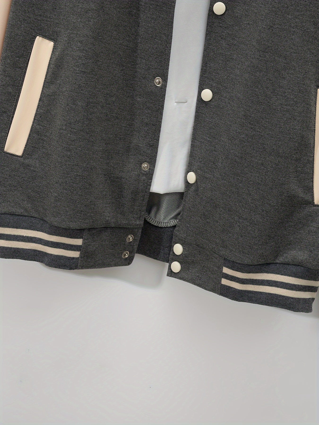Men's Casual Baseball Jacket & Pants Set - Color Block, Polyester, Button-Up with Belt Detail for Spring/Fall