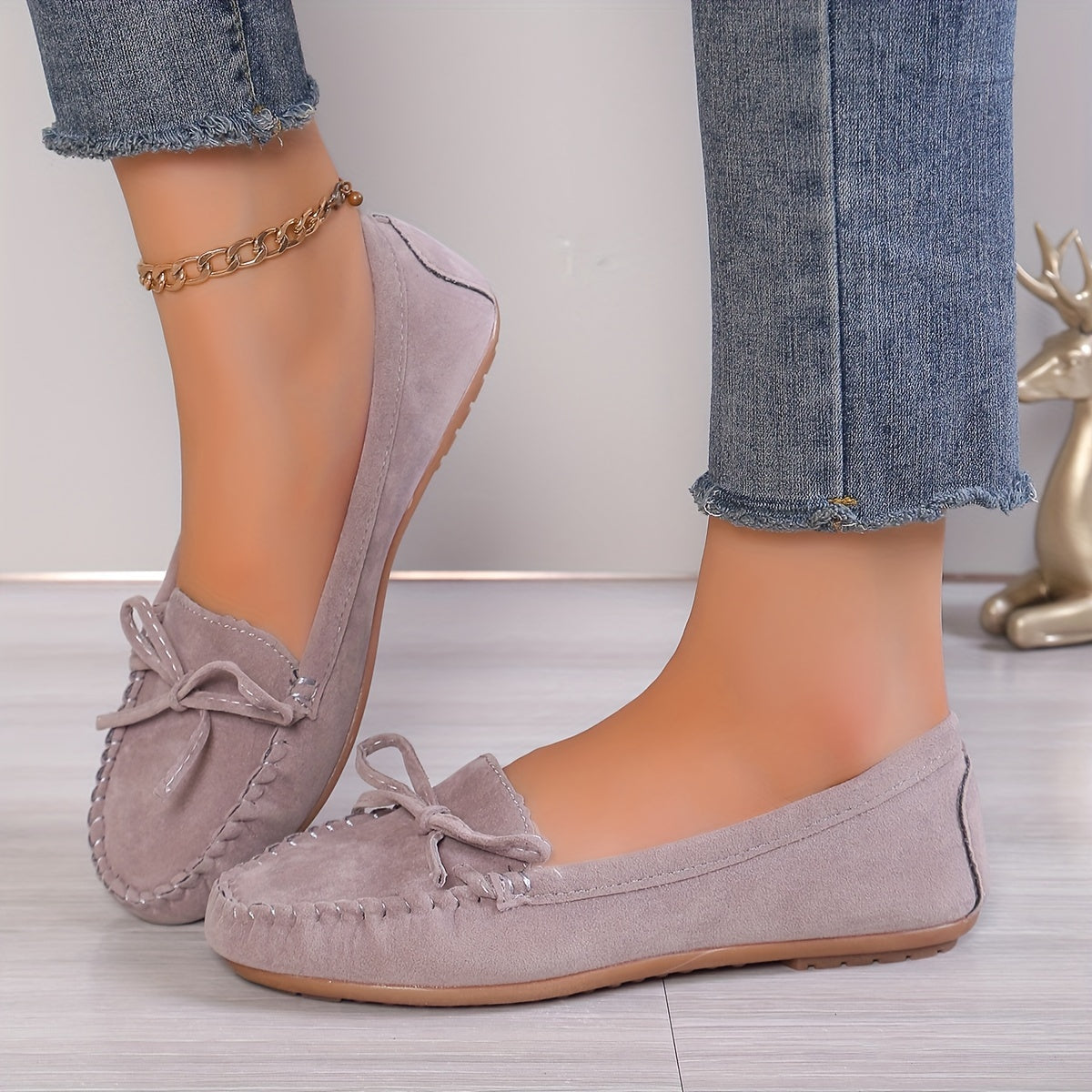 Women's Casual Slip-On Sneakers With Butterfly Knot, Breathable And Lightweight, Rubber Outsole, Fleece Lining, Perfect For Autumn