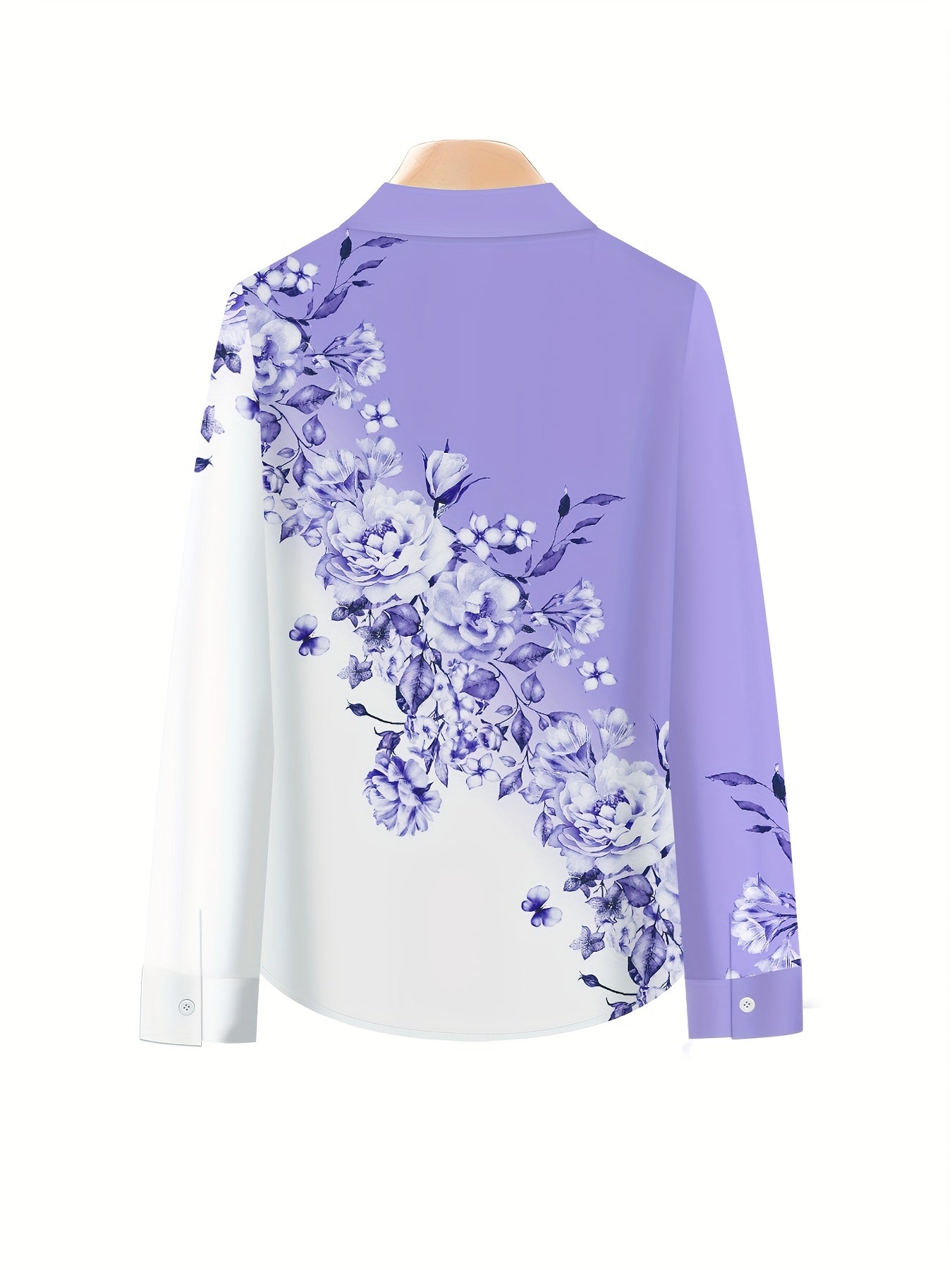 Women'S Elegant Set of Contrasting Floral Print Long-Sleeve Lapel Shirt Top And Solid Color Loose Pants Two-Piece Set