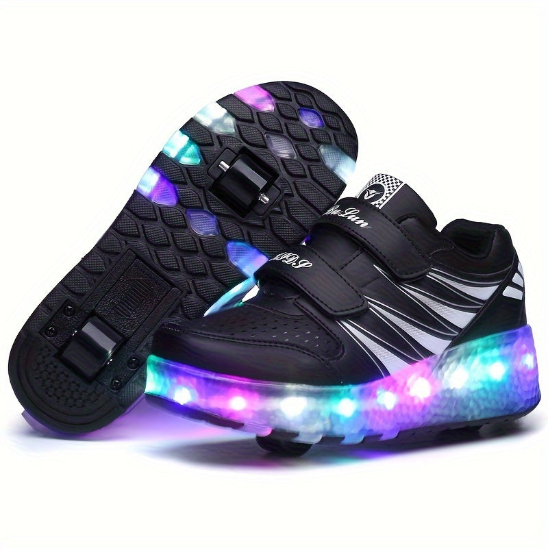 New Trendy Breathable Two-Wheeled Roller Shoes with LED Lights for Boys And Girls, Suitable for Outdoor Sports And Skating.