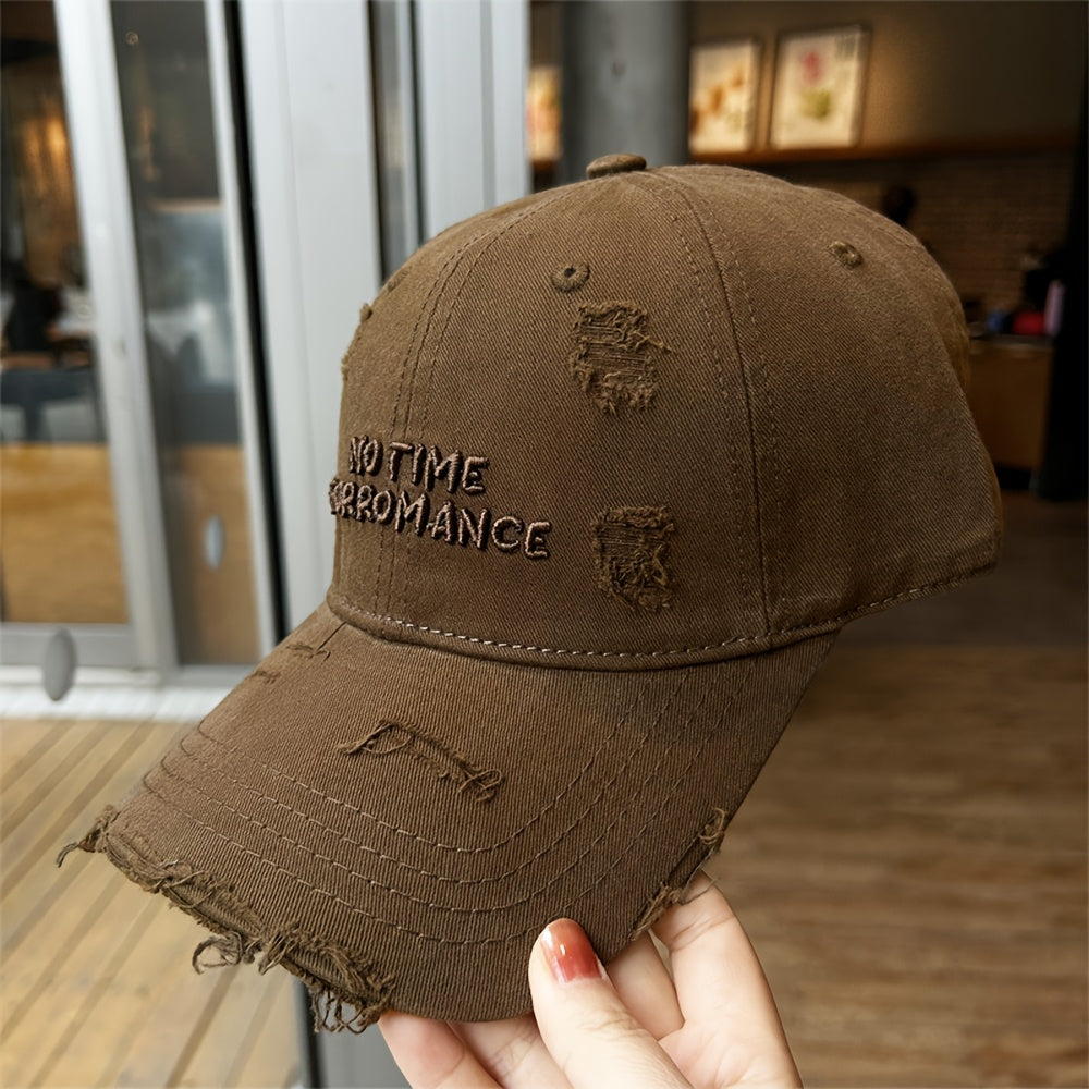 Women's Distressed Embroidered Baseball Cap - Adjustable Lightweight Sun Hat with Wide Brim for Outdoor Travel, Casual Outings & Daily Use, Machine Washable, Outdoor Headwear, Trendy Baseball Cap, Rustic Appeal, Summer Access