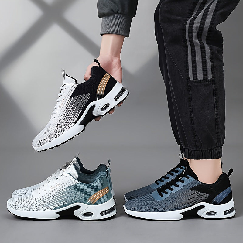 Men's Fashion Sports Sneakers, Breathable Mesh Fabric Upper, Comfortable Lace-Up Running Shoes with PVC Sole and Cloth Insole for All Seasons