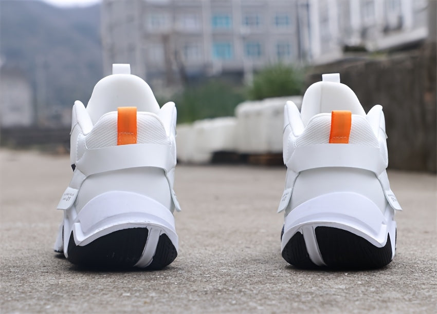 Breathable Men's Running Shoes with Anti-Slip EVA Sole, Lightweight Low-Top Sneakers for Casual Wear and Light Exercise, White with Orange Accents, Comfortable Fabric Upper and Durable PVC Insole, Versatile Sneakers | Stylish