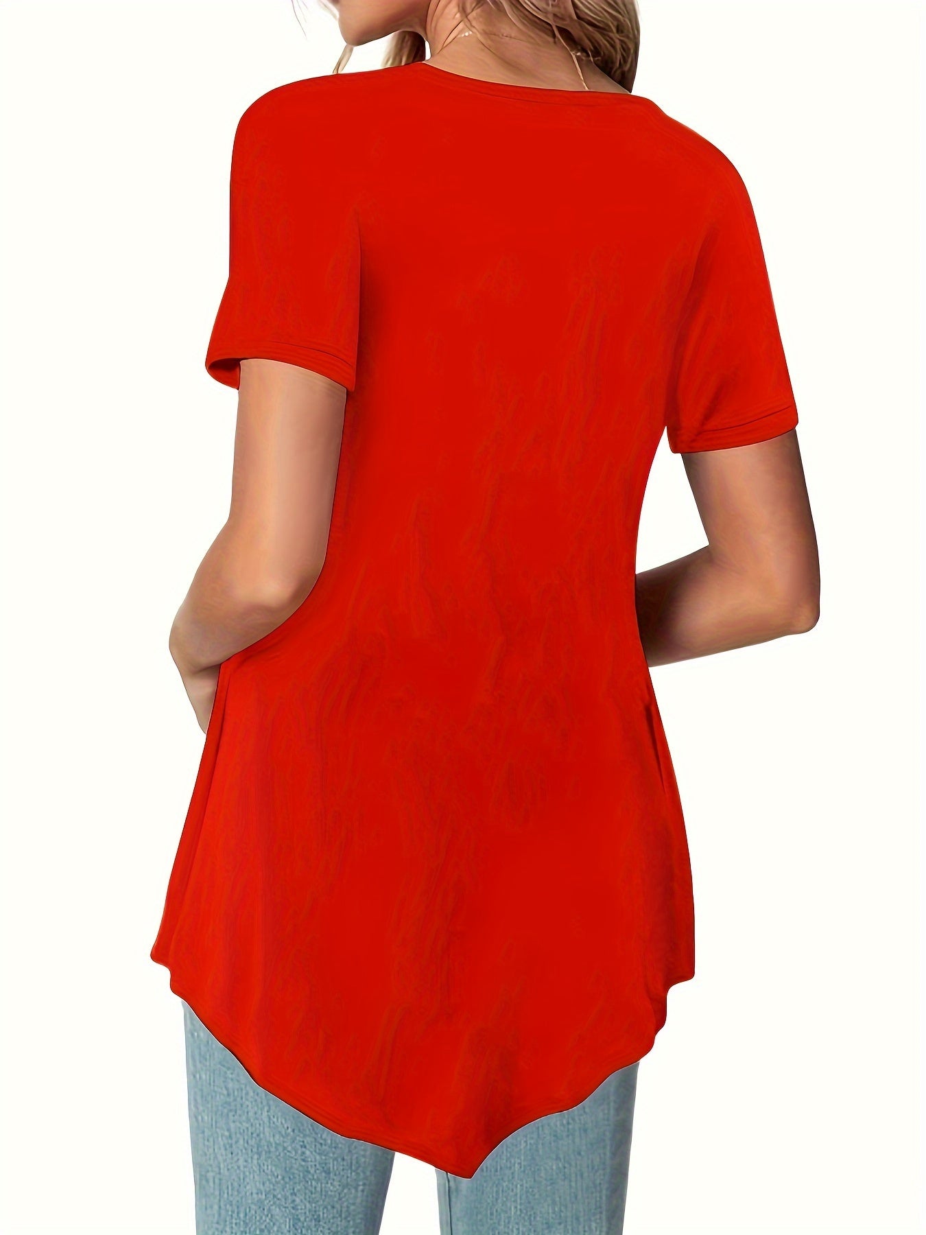Asymmetrical Hem Crew Neck T-shirt, Short Sleeve Casual Top For Summer & Spring, Women's Clothing