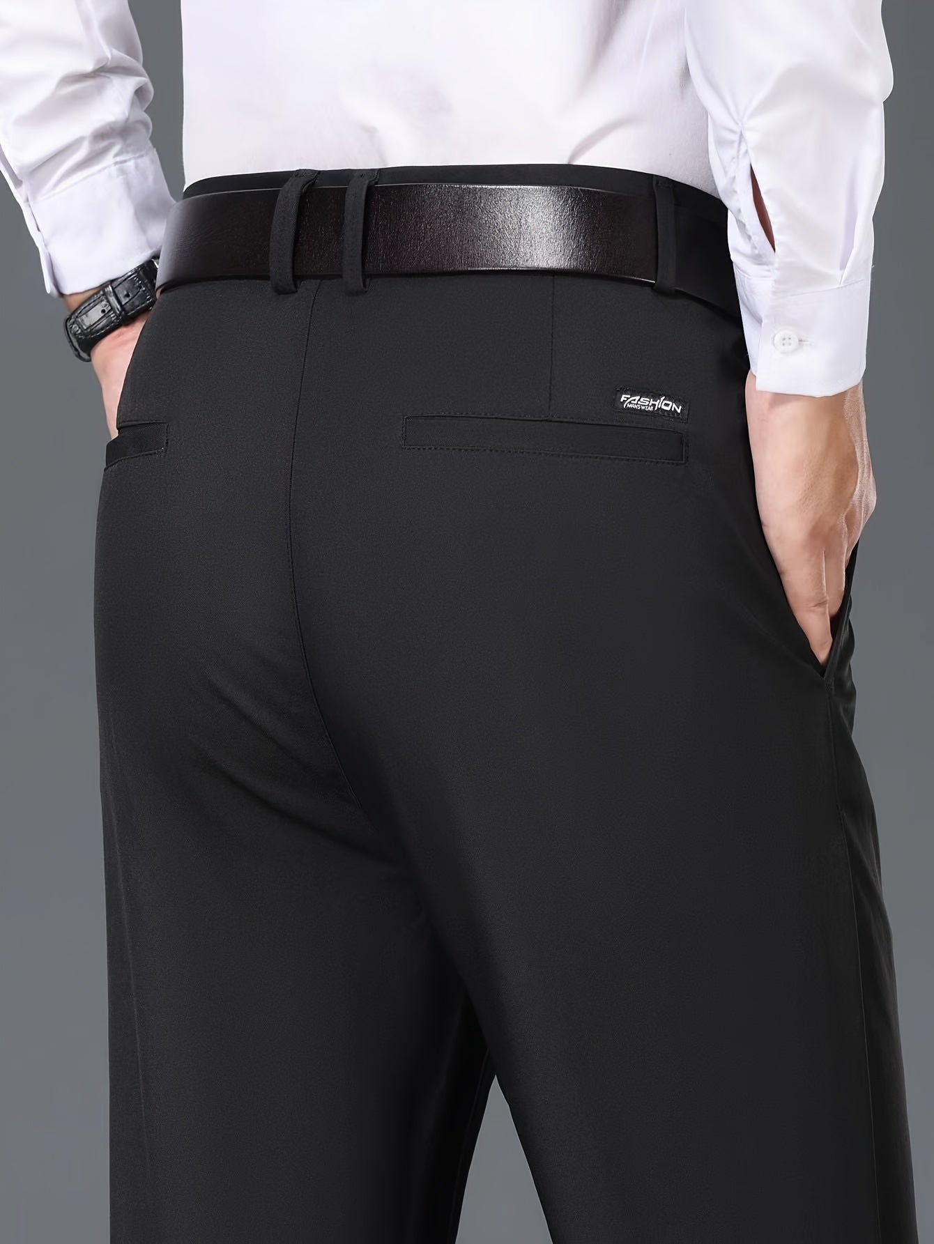 1pc Men'S Spring/Fall Light Business Casual Straight Leg Pants, 100% Polyester, Solid Color, Slight Stretch, Mid Waist, Regular Fit, Zipper Fly, Woven, No Lining - Versatile for Work and Casual Occasions