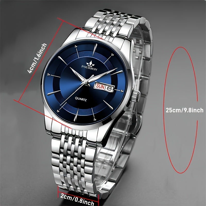 A New Stainless Steel Men's Quartz Watch With A Calendar And Luminous Function, A Fashionable Wristwatch, A Gift For Relatives And Friends' Birthdays Or Holidays, A Brand With An Electronic Movement, A Fully Automatic Busines