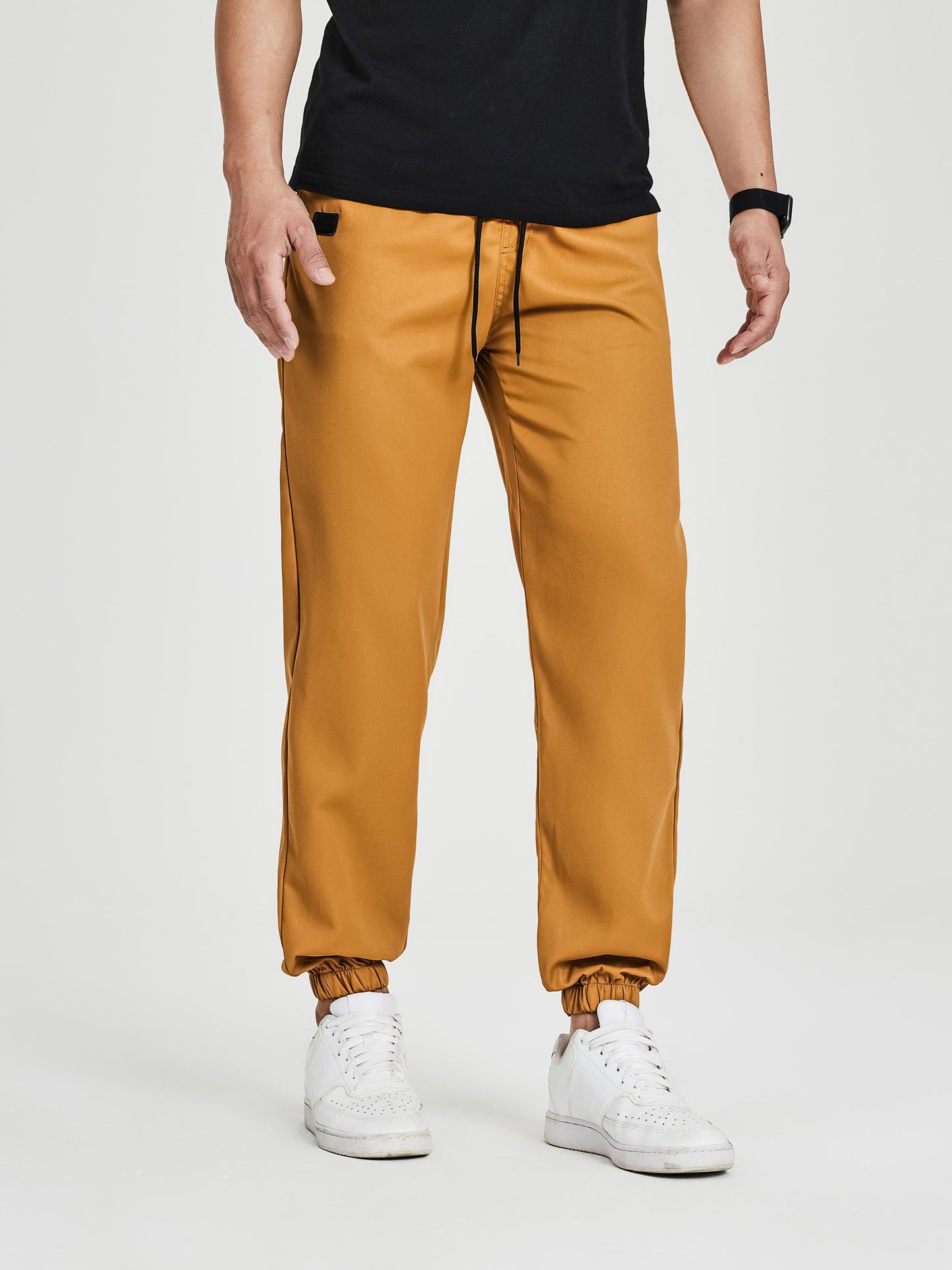 Men's Solid Color Drawstring Cargo Pants - Casual, Loose Fit with Multiple Pockets, Machine Washable