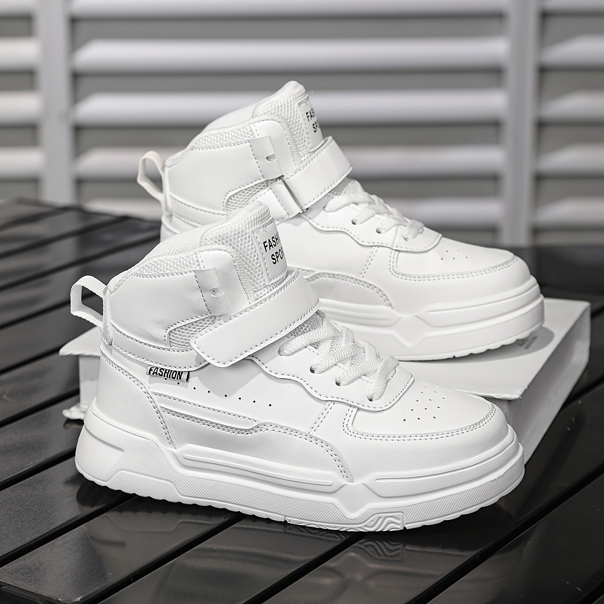 Boys & Girls Mid-Top Sneakers with Closure - Lightweight PU & EVA Cushioned Sole, All-Season Comfort for School, Play & Casual Wear - White