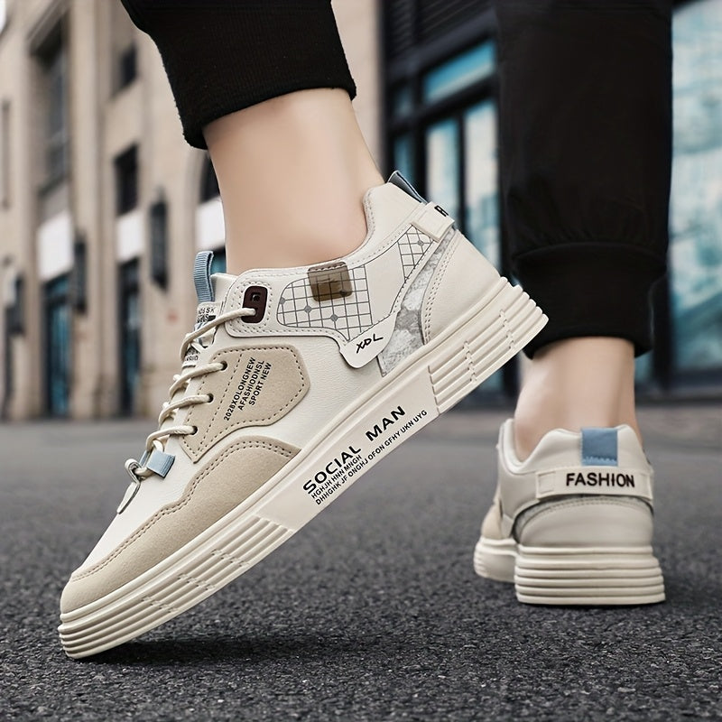 Men's Stylish Athletic Sneakers - Durable, Non-Slip, Thick Sole for Height Boost & Shock Absorption, Casual Campus Trend, Versatile Lace-Up Design