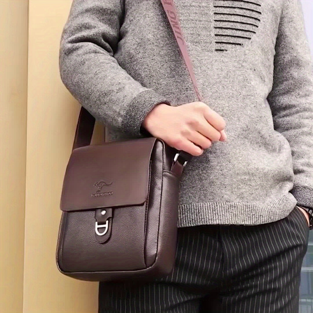 Men's Microfiber Leather Shoulder Bag Basic Style with Buckle for Daily Commute - Adjustable Strap No-Print Messenger Bag - Business Casual Crossbody Bag