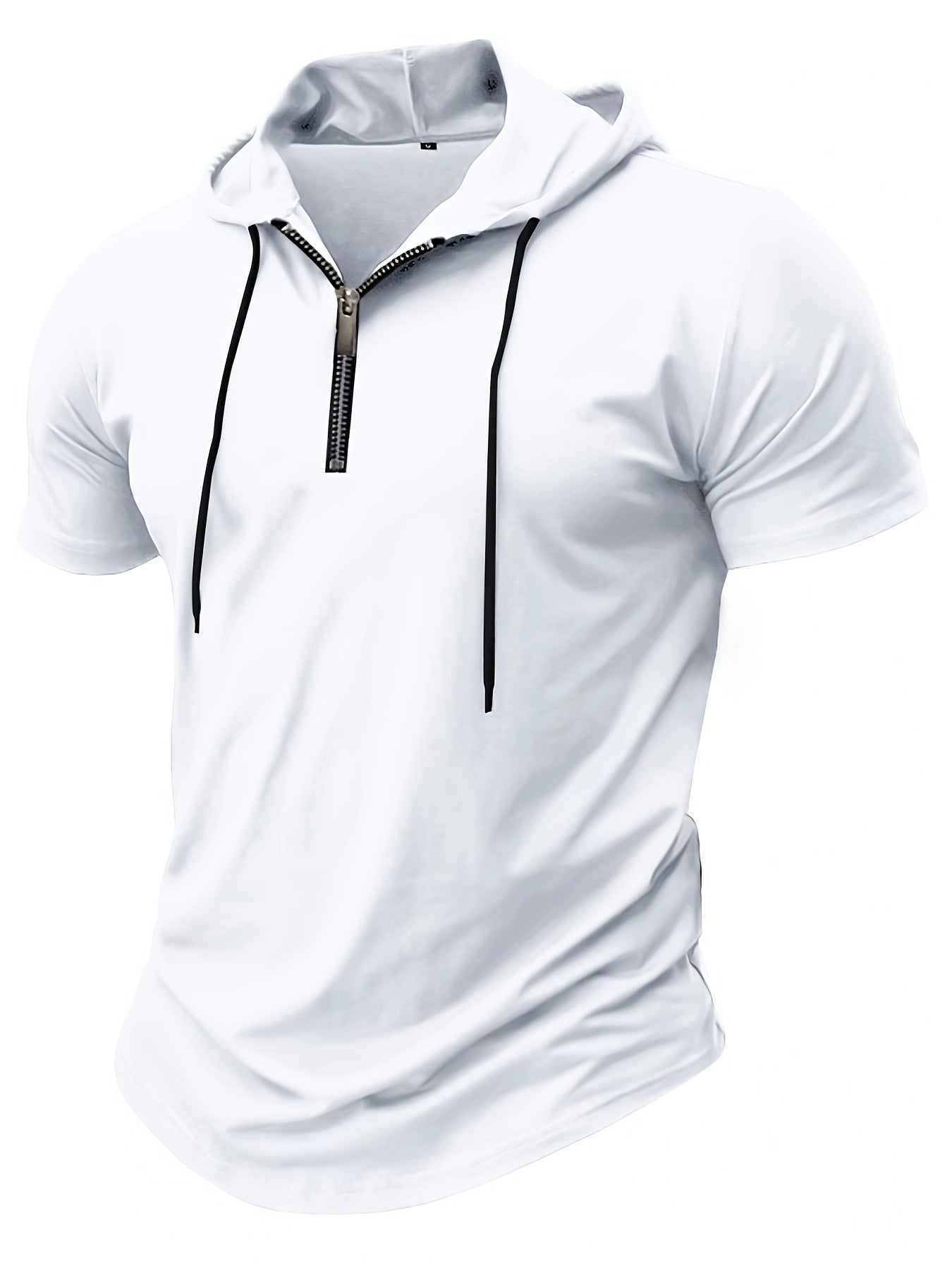 1pc Men's Light Blue Casual Hooded Short Sleeve T-Shirt with 1/4 Zipper, Breathable Stretch Fabric for Gym, Outdoor & Summer Wear, Gym Apparel, Stylish Contrast Detailing, Comfortable Fit