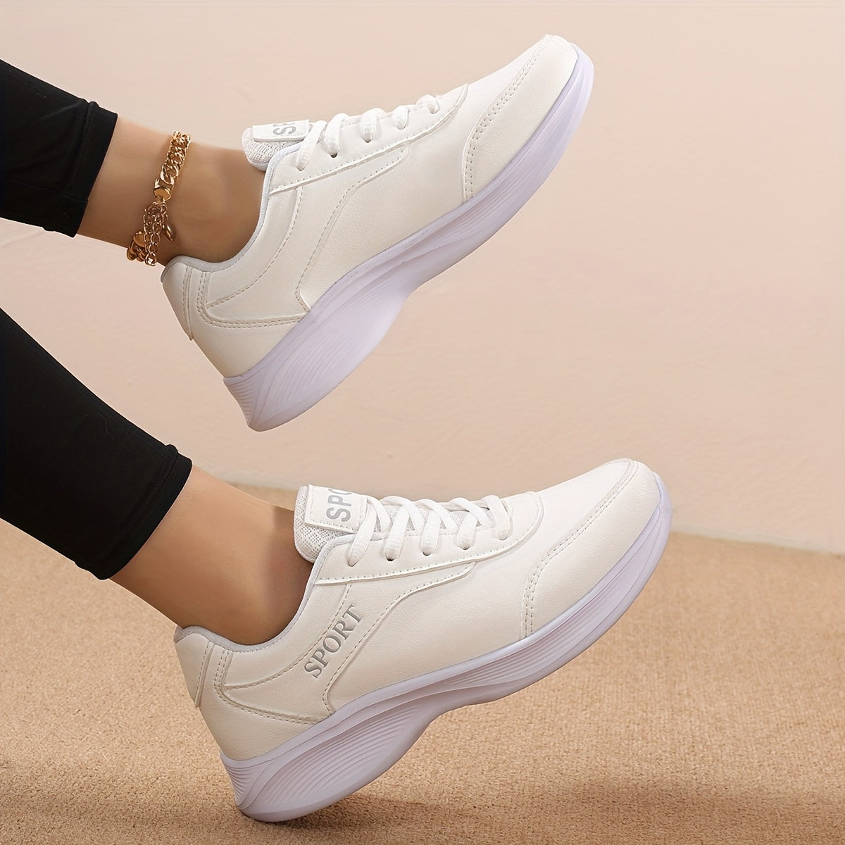 Women's Lightweight Casual Sneakers - Breathable Synthetic Synthetic Leather & Fabric Upper, Cushioned EVA/MD Sole, All-Season Lace-Up Walking Shoes for Work, Travel, Casual Attire - White with Purple Accents, Stylish Athleti
