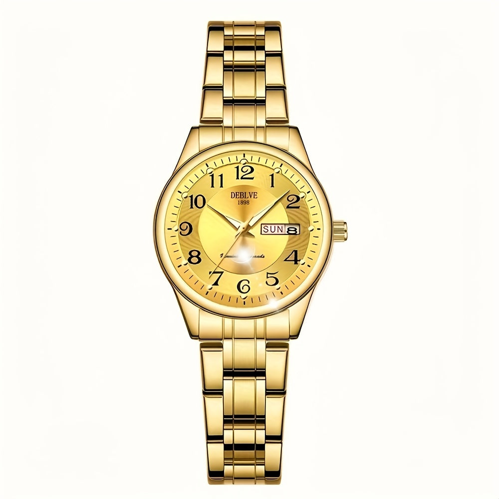 DEBLVE Women'S Watch - Glowing Face, Steel Strap, Week Calendar Display, Perfect Present for Birthdays, Celebrations, And Anniversaries