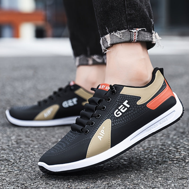 Men's White/Grey/Black Casual Sneakers - Low-Top Lace-Up Shoes with Cushioned Rubber Sole, PU Upper & Fabric Lining - Lightweight Everyday Walking Shoes for Gym, Office, Travel - Minimalist Athletic Footwear, Shoes Sneakers,