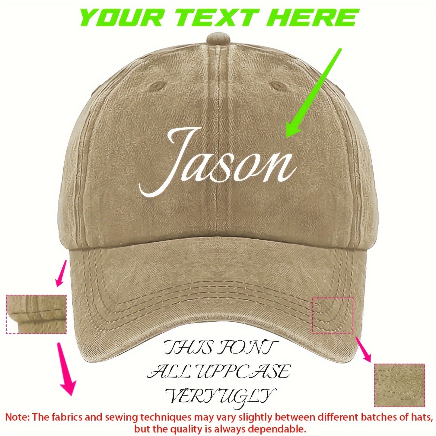 Customizable Vintage Washed Baseball Cap with Personalized Text, Adjustable Fit, Lightweight Polyester - Ideal for Events, Class Gatherings & Parties, Baseball Cap