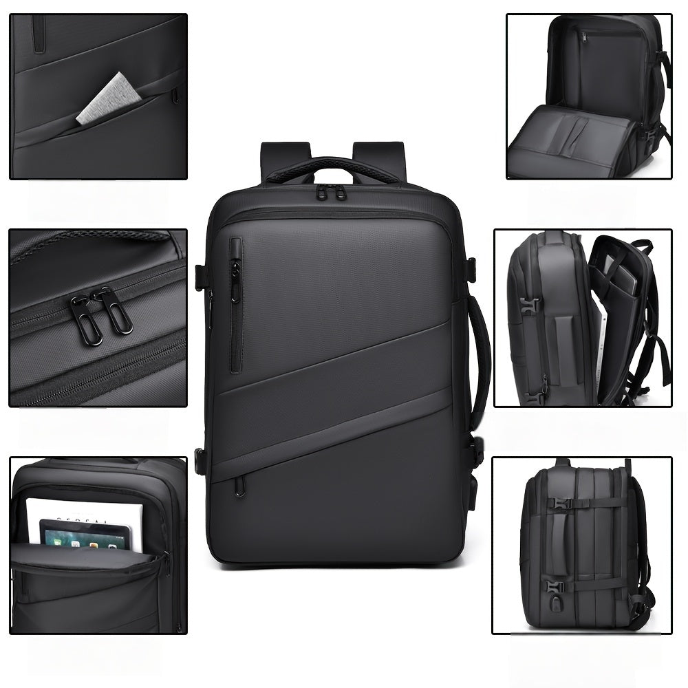 1pc HUABUPS Expandable Travel Backpack with USB Charging Port, 39.62 cm Laptop Backpack for Men & Women, High Quality Business Commuter Backpack with Multiple Compartments, Dilation Design & Padded Straps - Ideal Gift for Chr