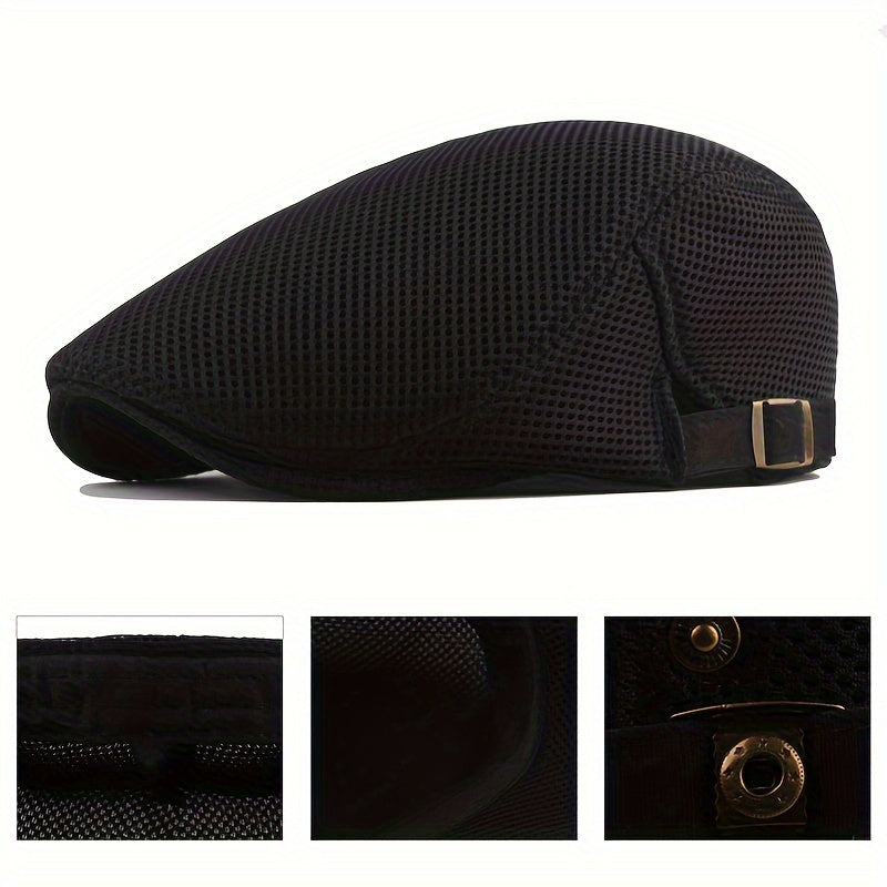 Summer Men News Breathable Cap Hat Mesh Cabbie Golf Driving Sun Flat Beret Black White Gray Beige Hats Caps Visors