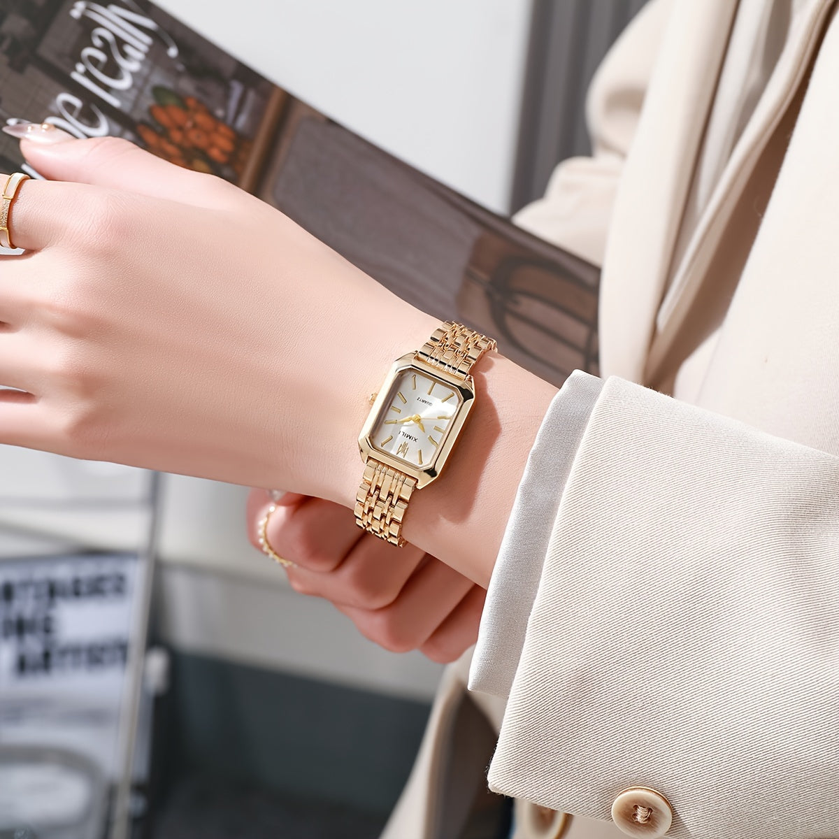 Women's Business Rectangle Quartz Watch Luxury Golden Fashion Analog Wrist Watch For Daily Life
