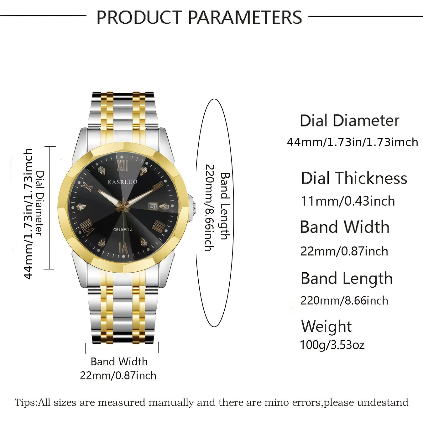 KASRLUO Men's Elegant Stainless Steel Watch with Crystal Roman Numerals & Date Display - Business Style, Quartz Movement