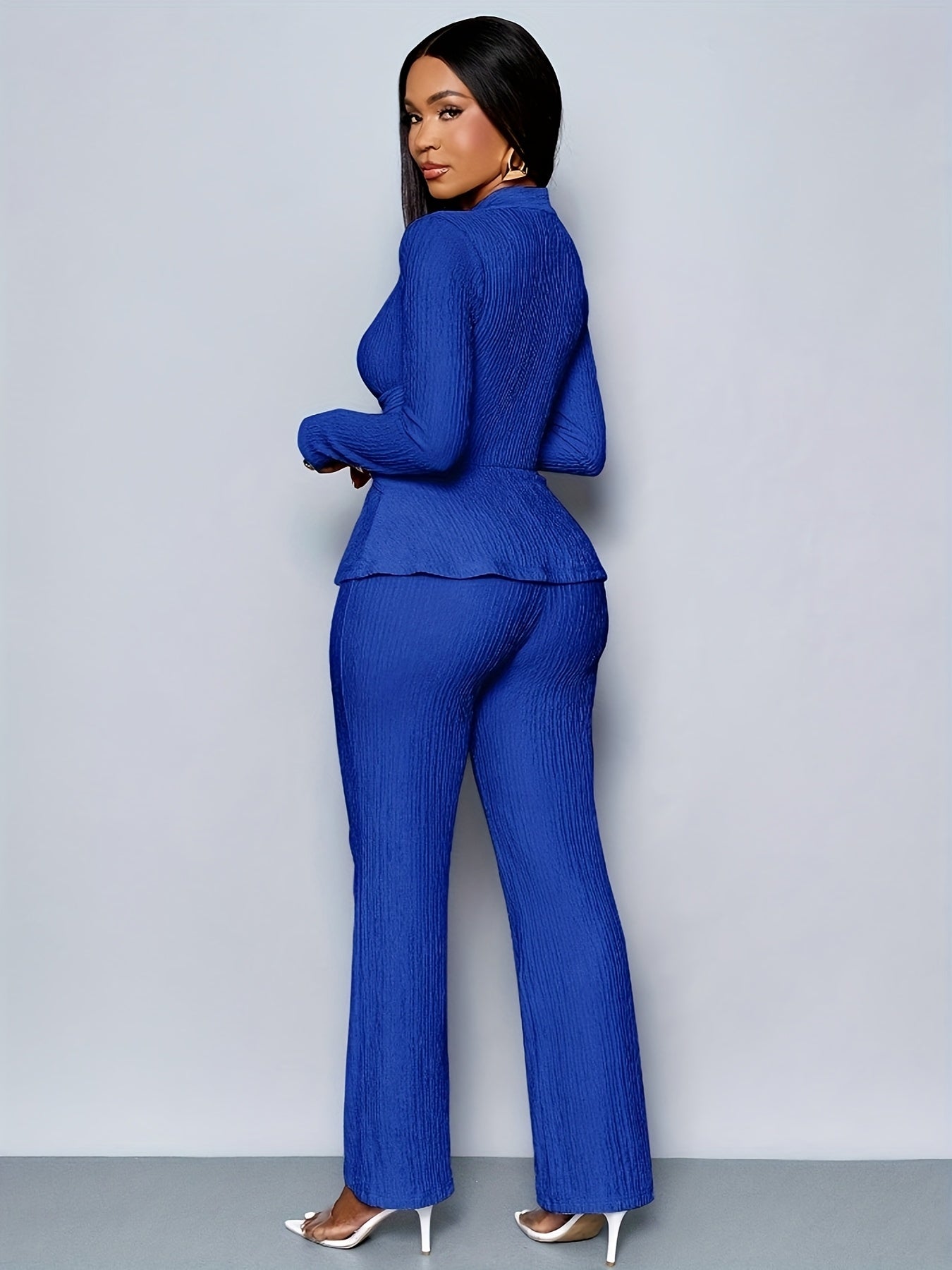 Elegant Women'S V-Neck Long Sleeve Top and Wide Leg Pants Two-Piece Set, Asymmetrical Hem Two-Piece Outfit for Casual Daily Wear, Winter Women'S Clothing